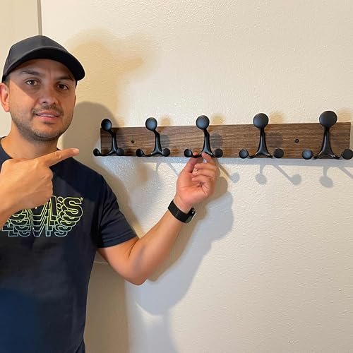 24 Inch Wood Burnt Coat Rack Wall Mount with 5 Triple Hooks (2 Count)