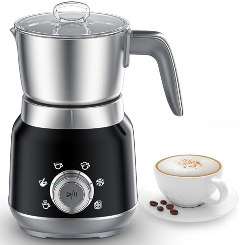 6-in-1 Electric Milk Frother and Steamer with Detachable Cups, Automatic Cold and Warm Foam Maker for Lattes/Cappuccinos/Hot Chocolate, Dishwasher Safe Black