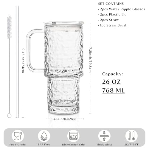 24 oz Water Ripple Glass Tumbler with Handle and Lid