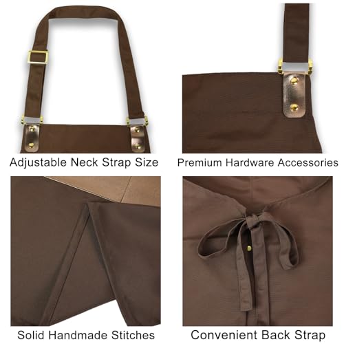 Barista Tools Apron for Women Hairstylists Servers Waterproof Canvas Kitchen Apron with 3 Pockets for Cooking Gardening