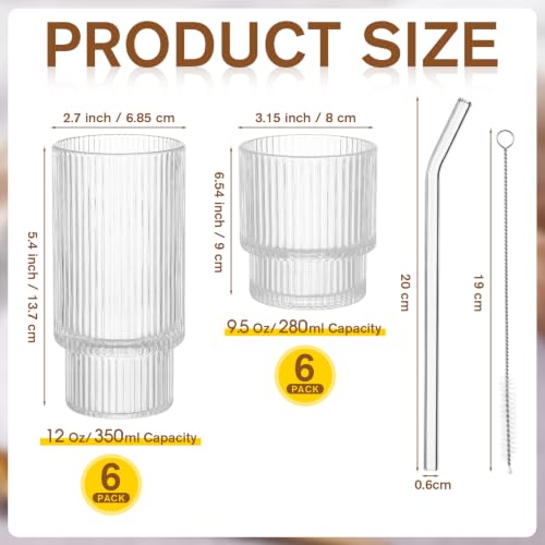 24 Ribbed Drinking Glasses Set (24 Count)