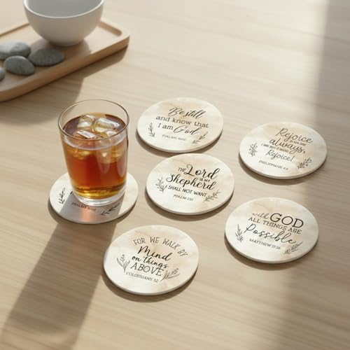 Christian Coasters Set of 6 with Holder (6 Count)