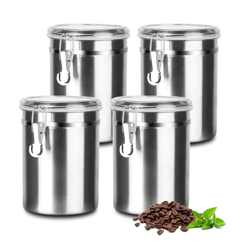 Coffee Canister 4 Pcs Stainless Steel Food Container with Clear Lids Airtight Container Stackable Canisters Kitchen Pantry Storage for Cereal