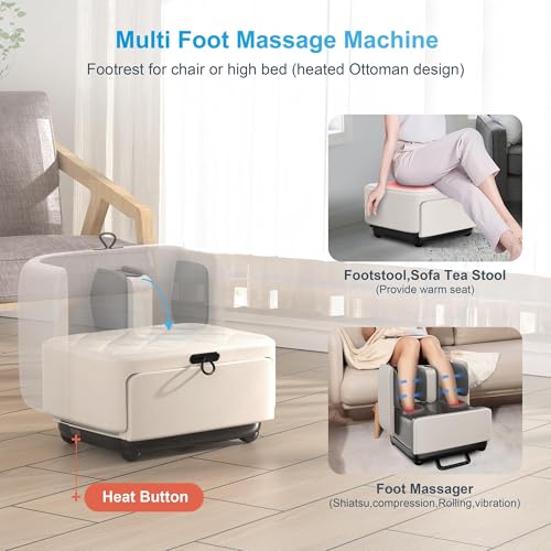 2-in-1 Shiatsu Foot Massager&Foot Rest,Foot and Calf Massager with APP Control,Heated Feet Massager for Foot Pain Relief,Gifts for Men Women