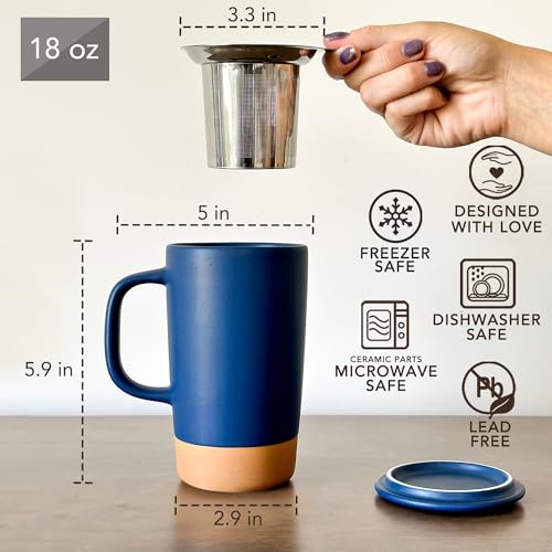 Mora Ceramics Large Tea Mug with Loose Leaf Infuser and Ceramic Lid