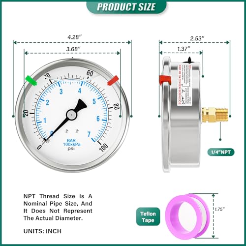 0 100PSI Stainless Steel Liquid Filled Pressure Gauge