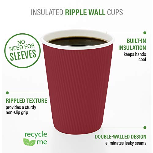Ripple Wall Coffee Cups 500 Count 8 Ounce Insulated Crimson Paper Cups