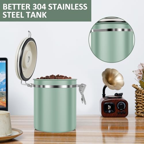 4PCS Coffee Storage Canister 1.5L 51OZ Double Airtight Coffee Beans Container with Date Locator 304 Stainless Steel Kitchen Food Storage Container with Spoon For Coffee Beans Grounds Tea Sugar (4 Count)