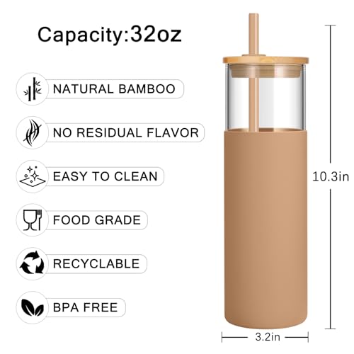 32 oz Glass Tumbler with Lids and Straws