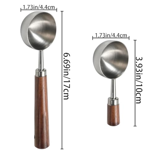 2 PCS Coffee Scoop Vintage Coffee Measuring Spoons Stainless Steel Coffees Spoon With Nature Walnut wood Handle Long Wooden Handle Coffees Scoop Kitchen Utensil Loose Tea Spoons Perfect for Coffee Tea
