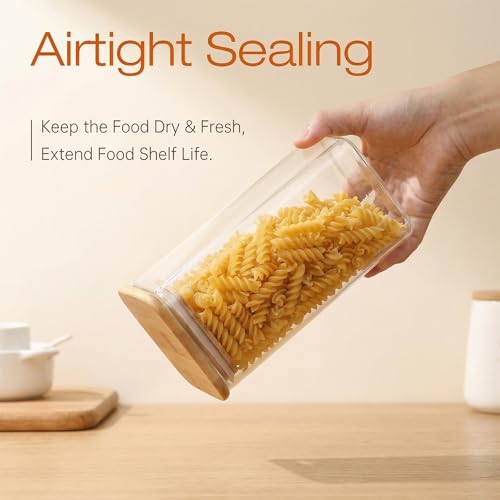 42 oz & 27 oz Square Glass Food Storage Containers with Bamboo Lids (4 Count)