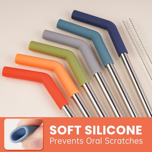 6 Pack Metal Straws with Silicone Tip Fit for Stanley 14 (6 Count)