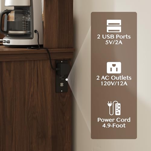 Coffee Bar Cabinet with Storage and Charging Station