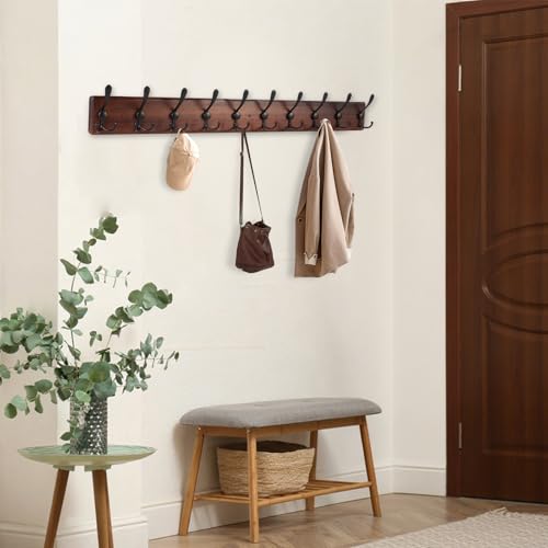 38.6'' Large Coat Rack Wall Mount Coat Hooks Coat Hanger with 10 Metal Black Triple