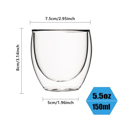 5.5oz Glass Coffee Mugs Set of 2