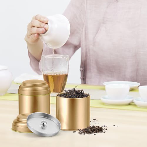 6PCS Tea Tin with Airtight Double Lids for Loose Leaf Tea Storage (6 Count)