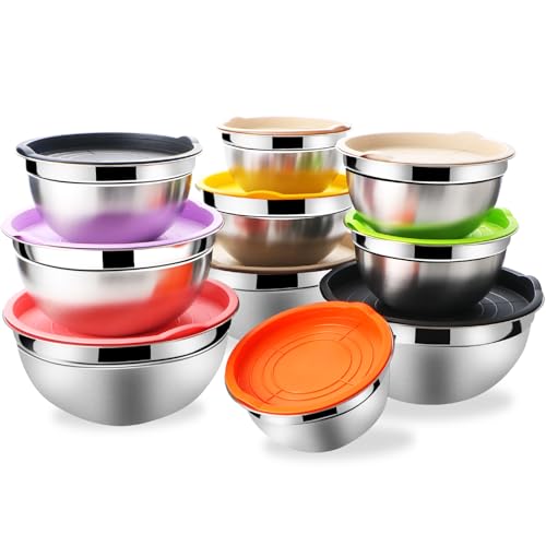 Mixing Bowls with Airtight Lids Set 5 Pcs Stainless Steel Bowls Set Baking Set Non (5 Count)