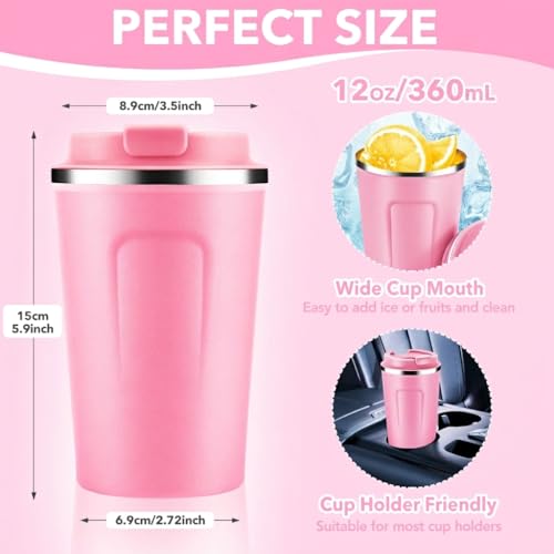 12 oz Double Wall Insulated Vacuum Travel Coffee Mug with Flip Lid Bulk 4 Pack (4 Count)