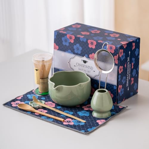 Matcha Set 8Pcs Floral Ceramic Matcha Kit with Matcha Whisk