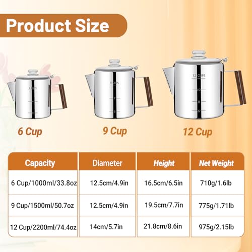 No Coating 6 Cup Percolator Coffee Pot 304 Stainless Steel