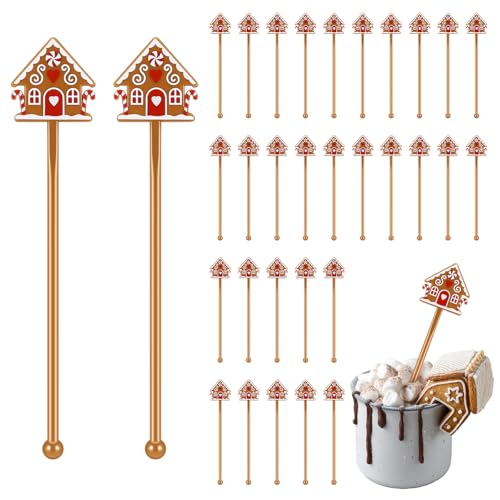 30 Pcs Christmas Drink Stirrers Gingerbread House Stir Sticks (30 Count)