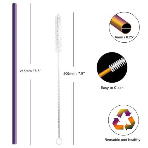 Stainless Steel Straws Metal Reusable Drinking Straw for Juice Iced Coffee Cold Beverage Highball Glasses 12 (8 Count)