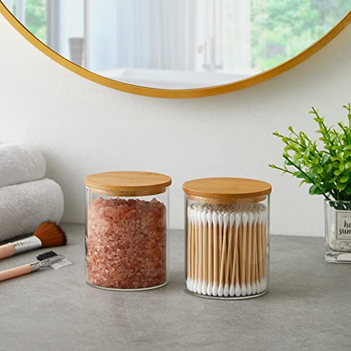 Glass Qtip Holder Dispenser with Bamboo Lid (2 Count)