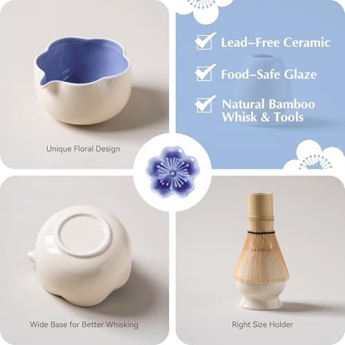 Matcha Set 8Pcs Floral Ceramic Matcha Kit with Matcha Whisk