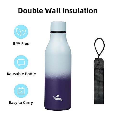 18 oz Insulated Stainless Steel Metal Water Bottle with Strap