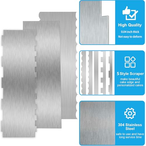 3 Pieces 8.7 Inche Stainless Steel Cake Scraper