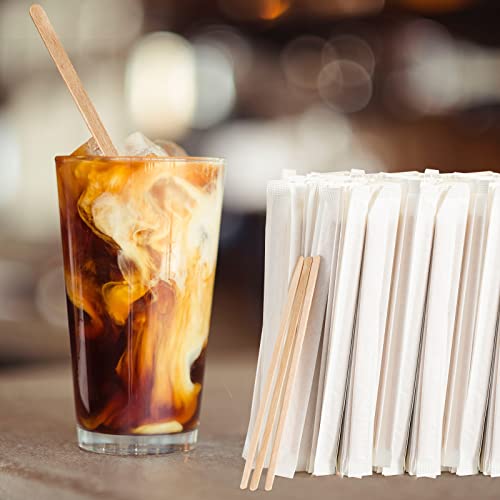 1000 Pcs Coffee Stirrers 5.5 Inch Wood Coffee Stir Sticks Individually Wrapped Wooden Stir Sticks Disposable Wood Stir Sticks Eco