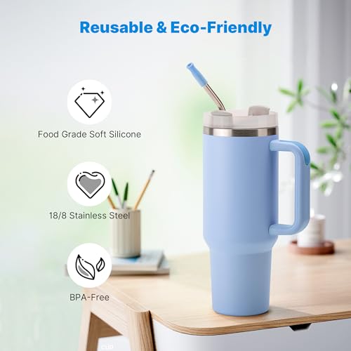 2 Pcs Stainless Steel Straw with Silicone Tips for 30 oz Stanley Tumbler