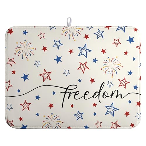 Patriotic Stars Dish Drying Mats 4th of July Dish Mat Kitchen Large Drying Matt Dishes Dryer Pad for Kitchen Counter Absorbent Microfiber Washable Foldable Reusable 18x24 in