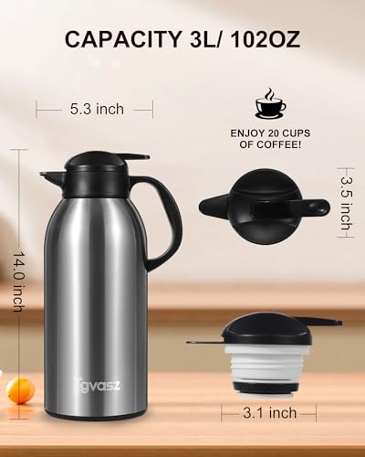 2 PCS Large and Heavy Thermal Coffee Carafe 101 oz (2.8 Count)