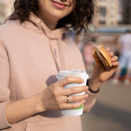 100 Count 12 oz Compostable Paper Coffee Cups with CPLA Lid