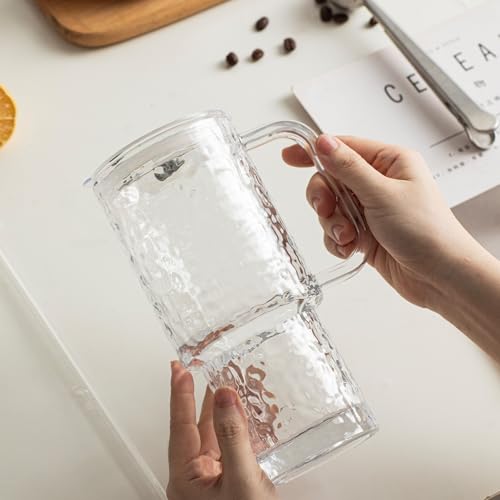 24 oz Water Ripple Glass Tumbler with Handle and Lid