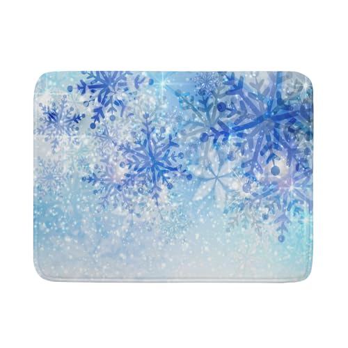 18"x24" Winter Blue Snowflakes Dish Drying Mat Christmas Snow Falling Nature Ice Dish Drainer Mats for Kitchen Microfiber Reversible Dish Drying Rack Pad for Countertop Tabletop Decor