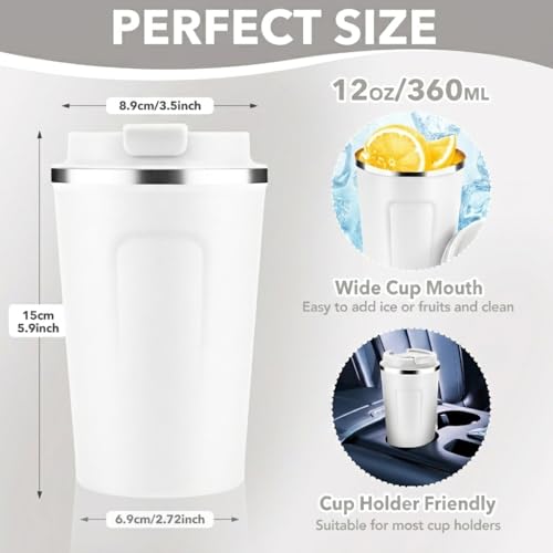 12 oz Double Wall Insulated Vacuum Travel Coffee Mug with Flip Lid Bulk 8 Pack (8 Count)