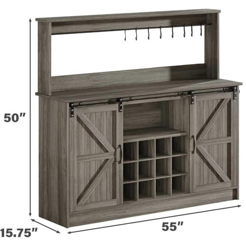 55" Farmhouse Coffee Bar Cabinet with Storage Hutch
