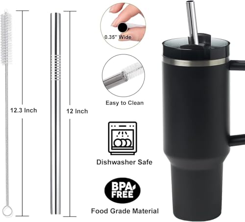 4 Pack 0.35" Wide Bore Reusable Stainless Steel Smoothie Straws (4 Count)