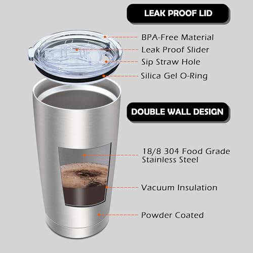 20oz Tumbler with Lid Stainless Steel Tumblers Insulated Mug SS 6P (6 Count)