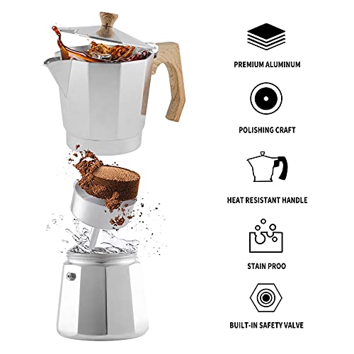 Stovetop Espresso Maker Aluminum Moka Pot 6 Cups Cuban Coffee Maker Stovetop Coffee Maker Moka Italian Espresso