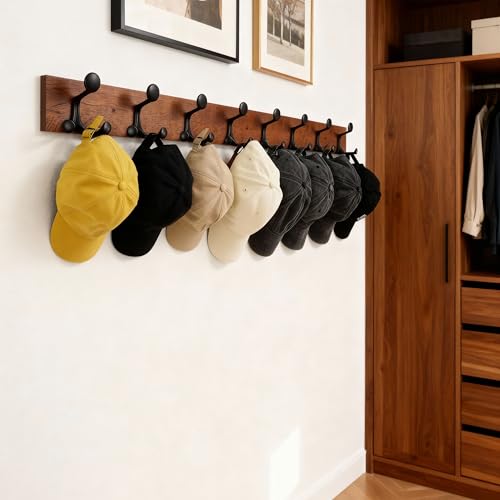 43 Inch Wood Coat Rack Wall Mount with 8 Triple Hooks (2 Count)