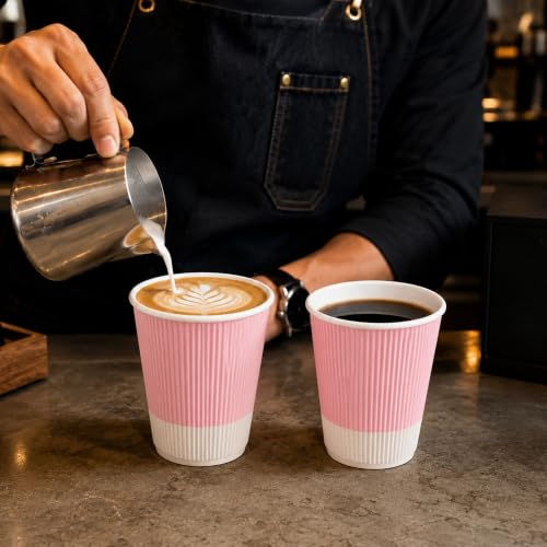 Ripple Wall Coffee Cups 500 Count 12 Ounce Insulated Light Pink Paper Cups