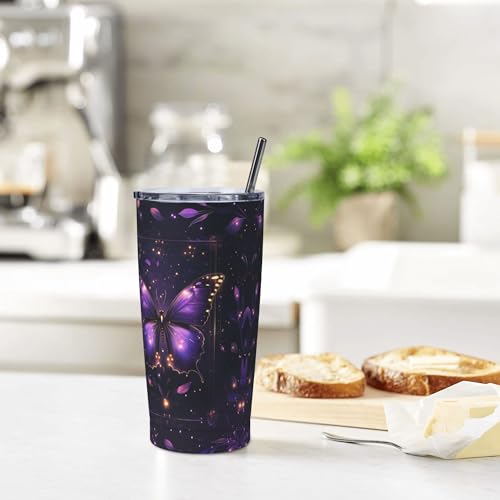 Butterfly Tumbler with Lid and Straw 20oz Coffee Tumblers Leakproof Stainless Steel Travel Mug Vacuum Insulated Cup for Iced and Hot (20 Count)