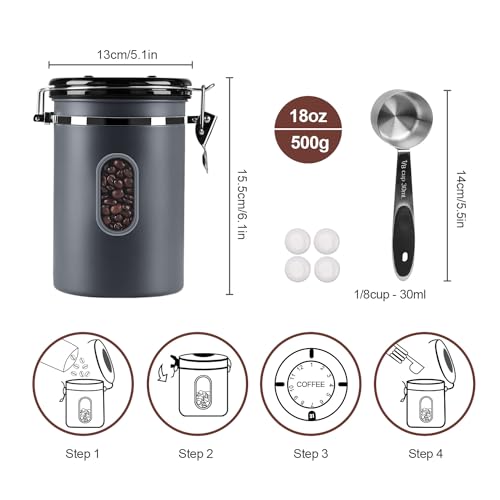 1500ML Airtight Coffee Canister with Date Tracker&Transparent Window