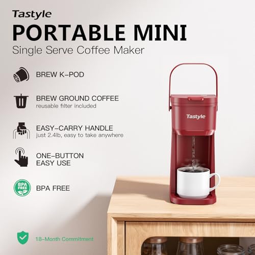 Mini Single Serve Coffee Maker for K Cups and Grounds with Handle