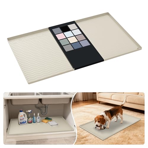 Waterproof Silicone Under Sink Mat 37'' x 22'' Shelf Liner for Kitchen and Bathroom