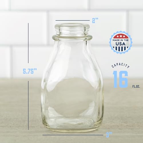16 Oz Glass Milk Bottles with Lids (4 Count)