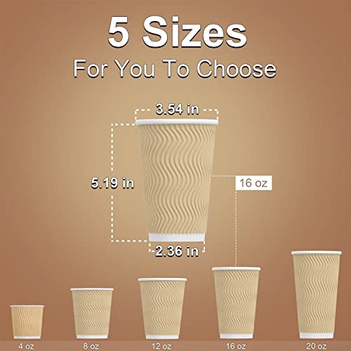 Hot Paper Cups 16 oz Disposable Insulated Corrugated Sleeve Ripple Wall Paper Cup 100 pcs